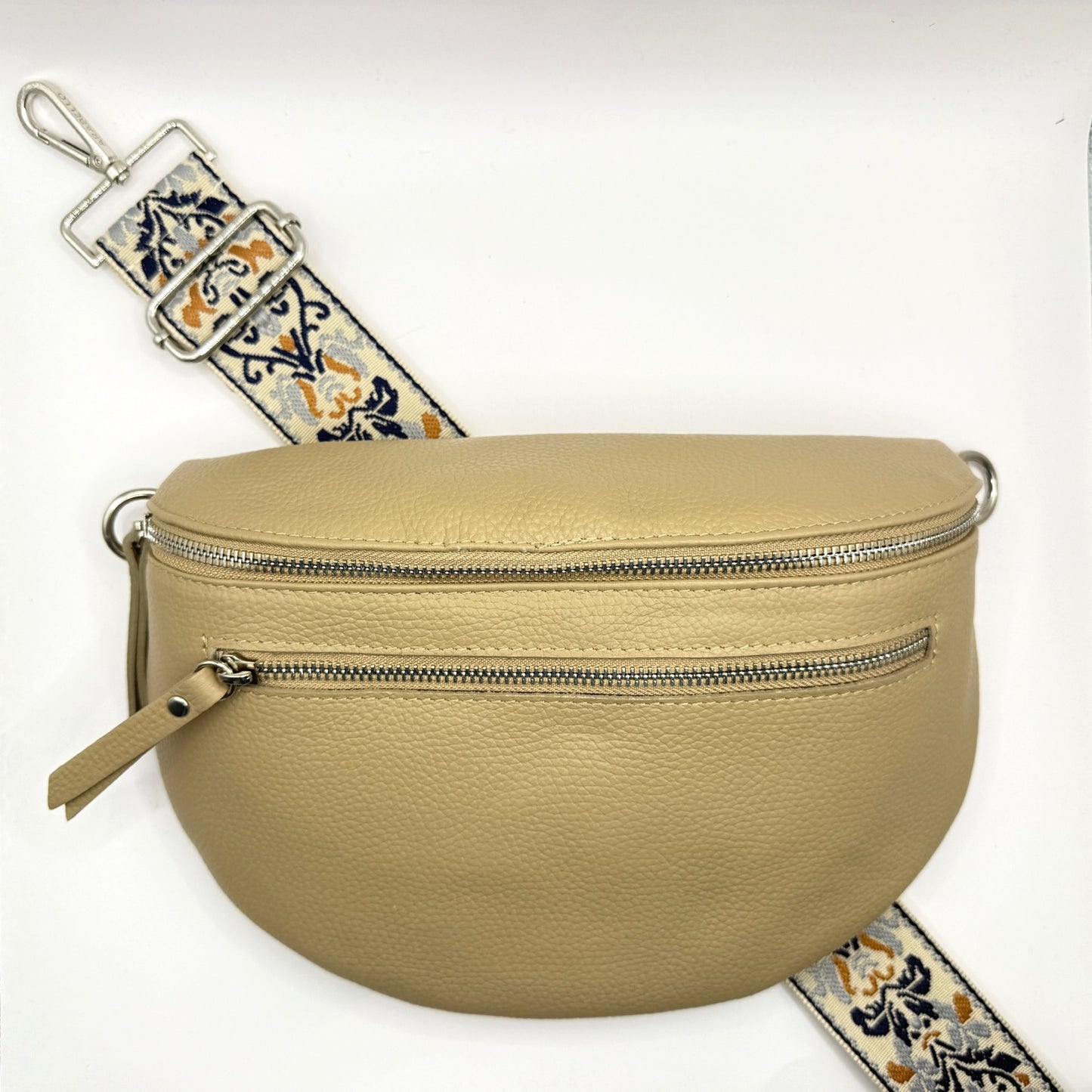 Taupe Bag + Gray Ornate Strap