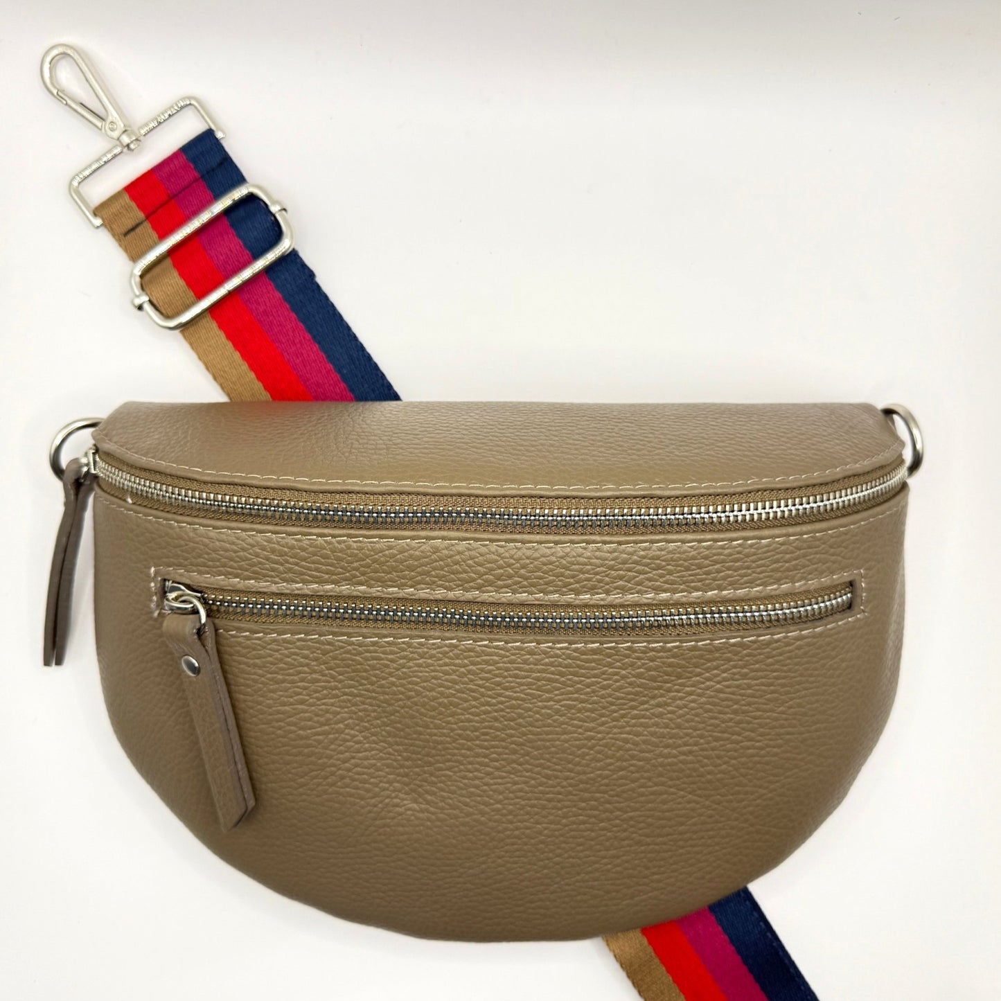 Cappuccino Bag + Navy/Plum Stripe Strap