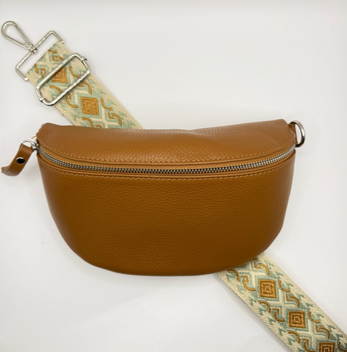 Cognac Bag + Sage Bari Strap