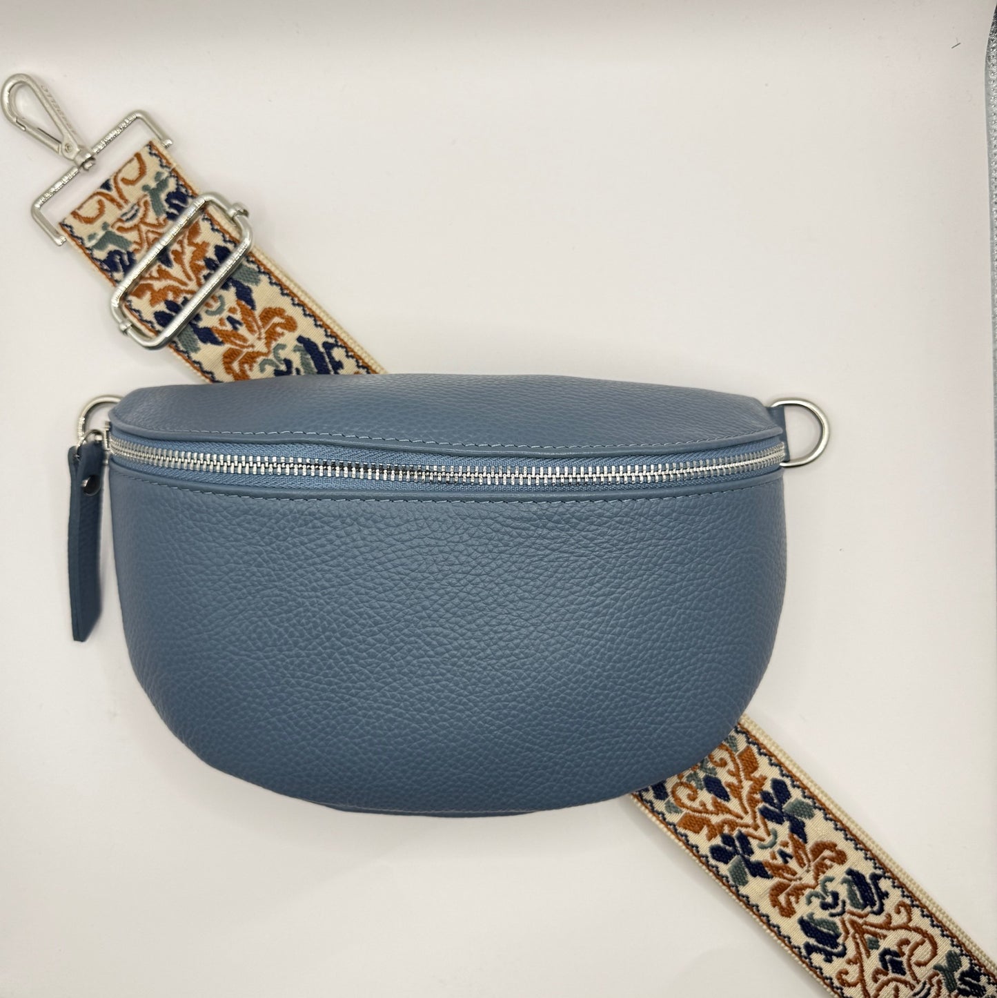 Cru Blue Bag + Cognac Ornate Strap