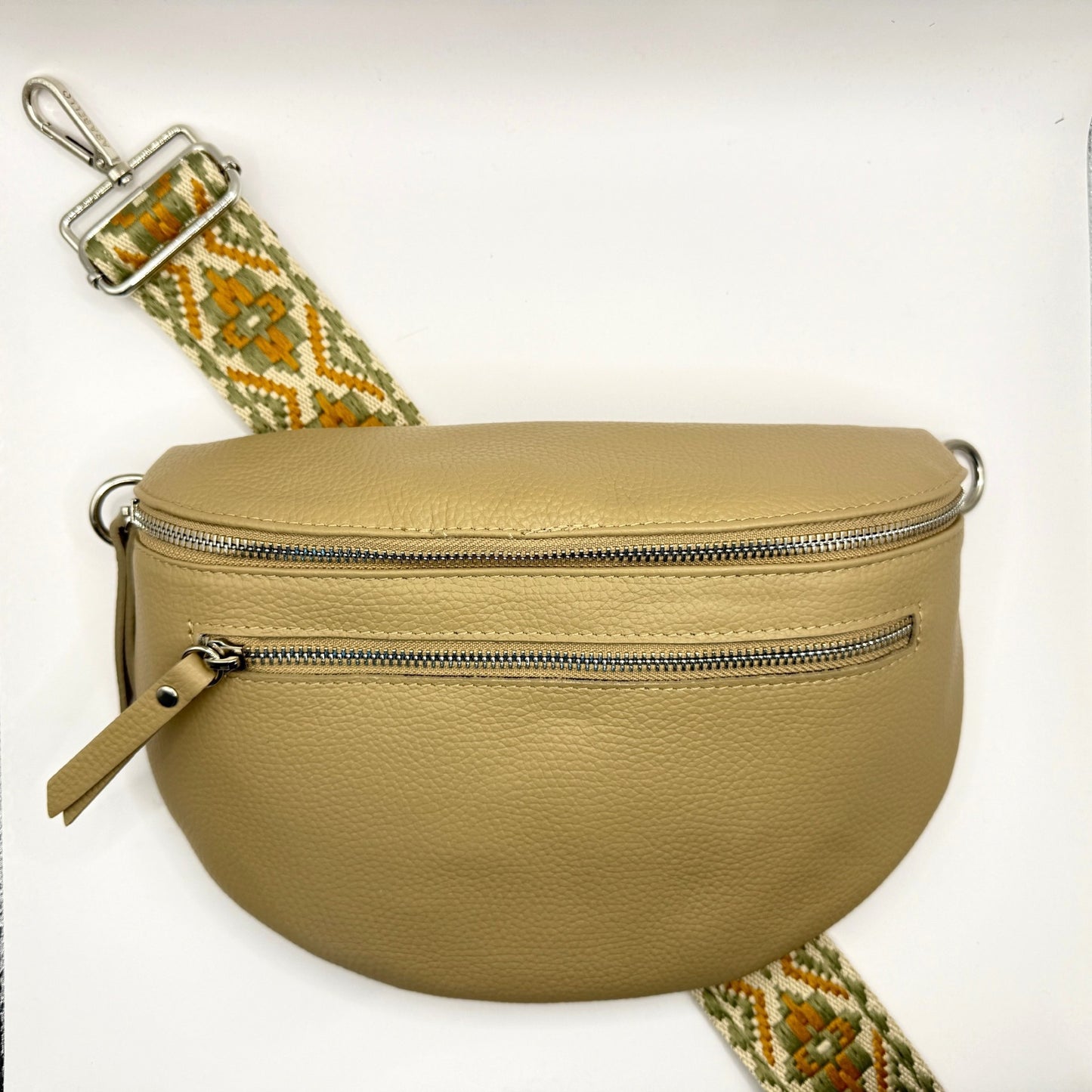 Taupe Bag + Sage Tribal Strap