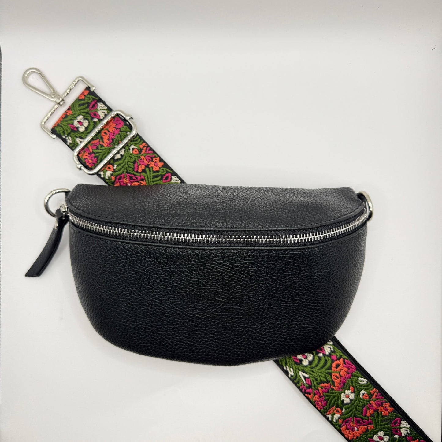 Black Bag + White Floral Strap