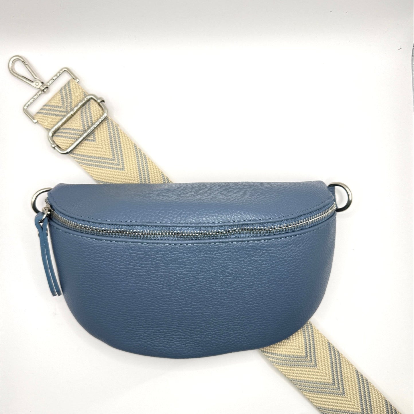 Cru Blue Bag + Gray Chevron Strap