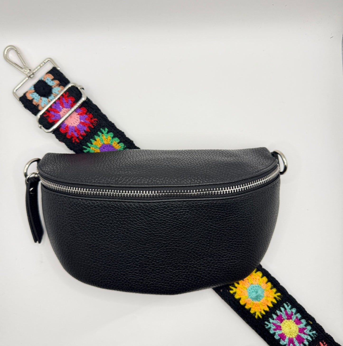 Black Bag + Black Crochet Strap