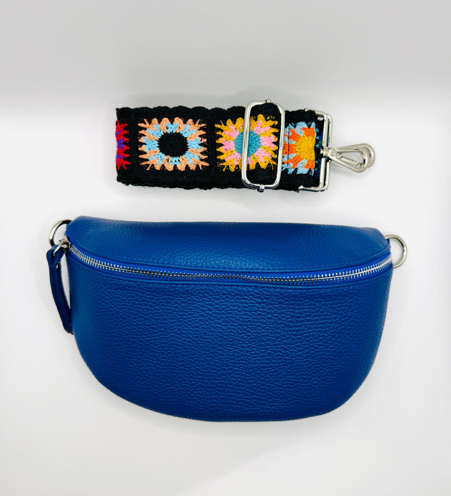 Royal Blue Bag + Black Crochet Strap