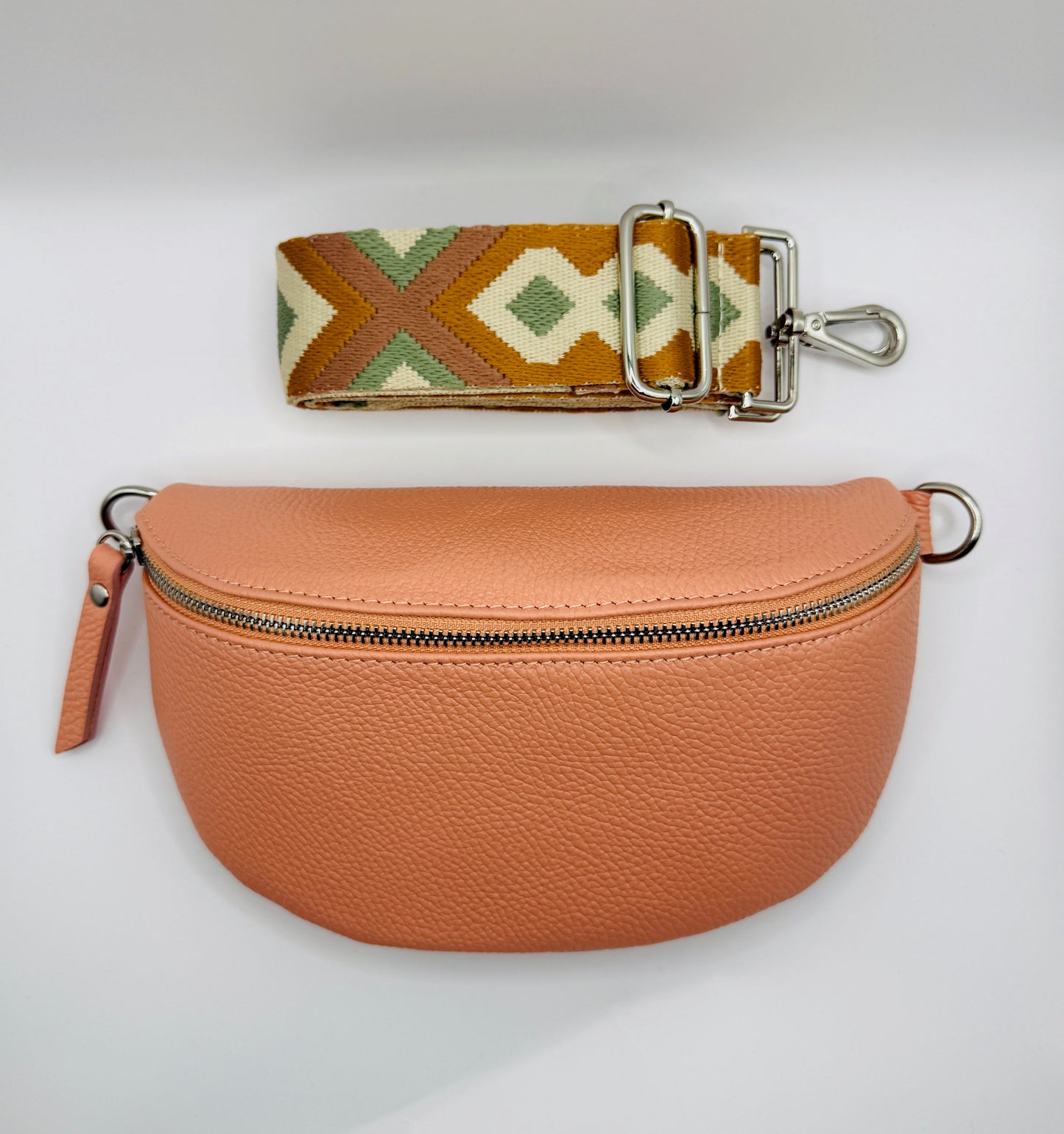Peach Bag + Sage Aztec Strap