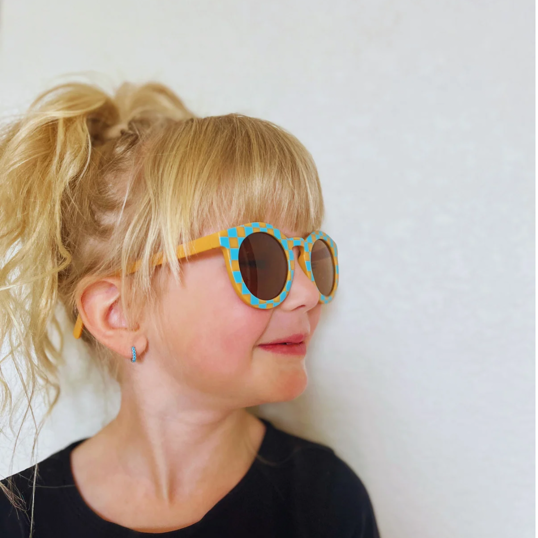 Checked blue + orange kids sunglasses
