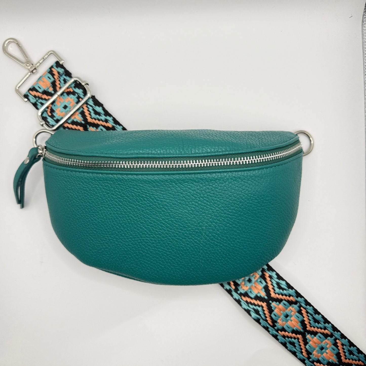 Teal Bag + Peach Tribal Strap