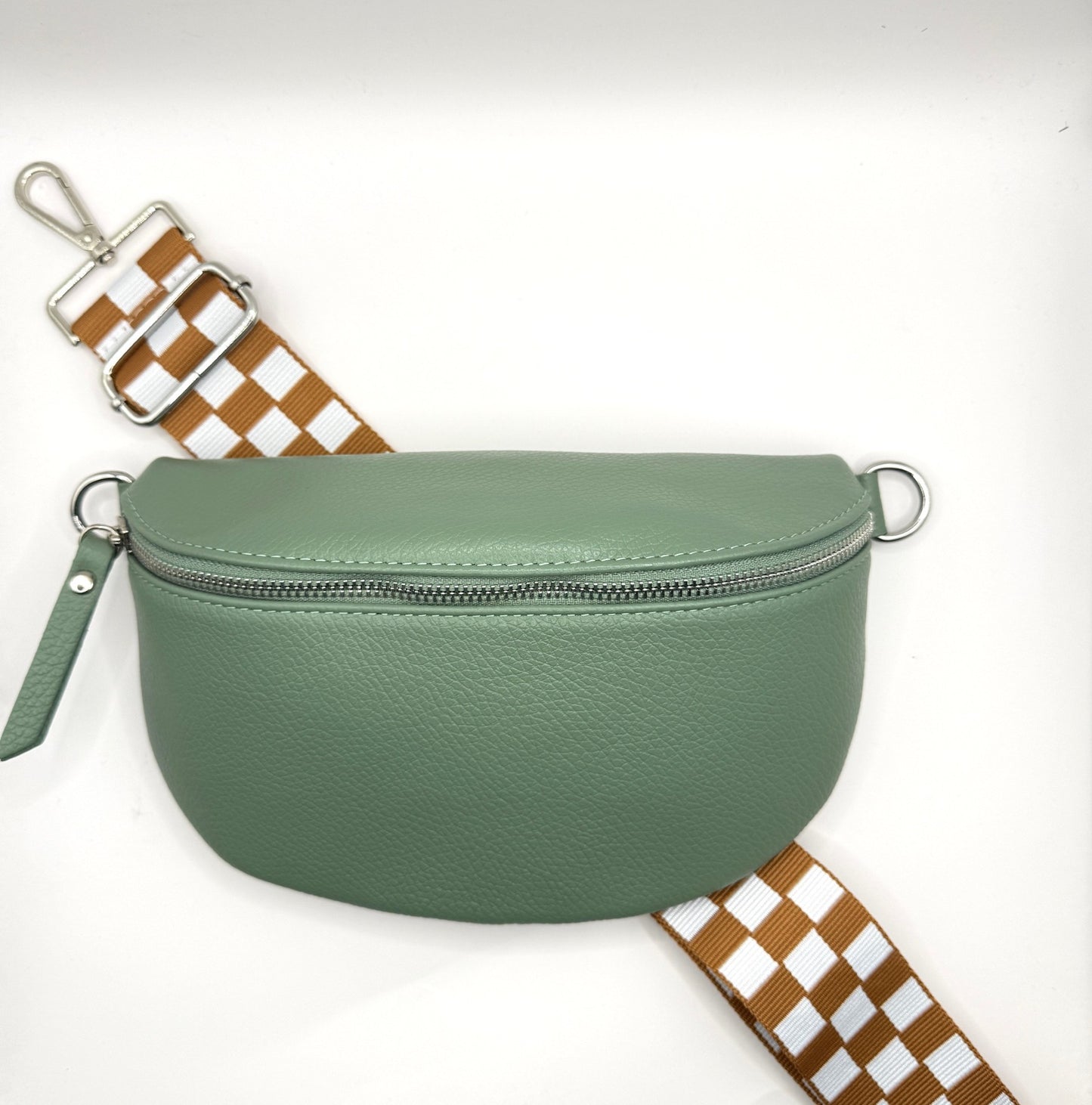 Sage Bag + Cognac Checkered Strap