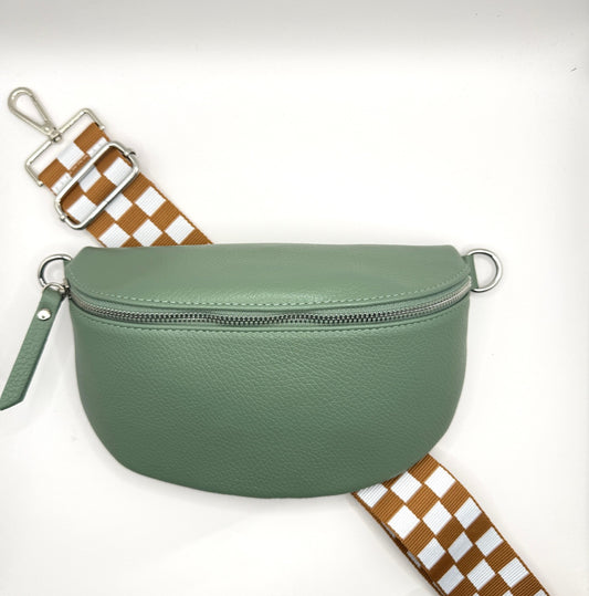 Sage Bag + Cognac Checkered Strap