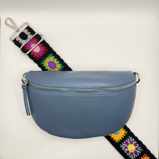 Cru Blue Bag + Black Crochet Strap