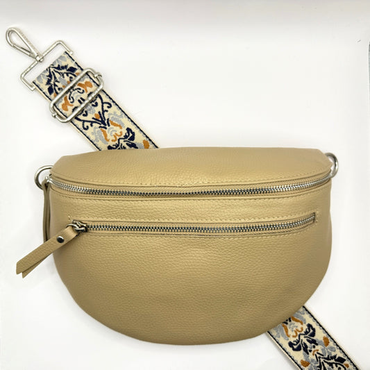 Taupe Bag + Gray Ornate Strap