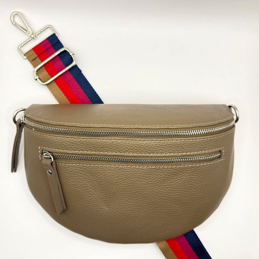Cappuccino Bag + Navy/Plum Stripe Strap