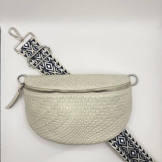 Cream Weave Bag + Navy Basic Strap