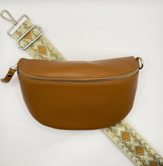 Cognac Bag + Sage Bari Strap