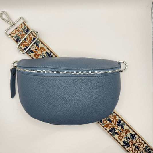 Cru Blue Bag + Cognac Ornate Strap