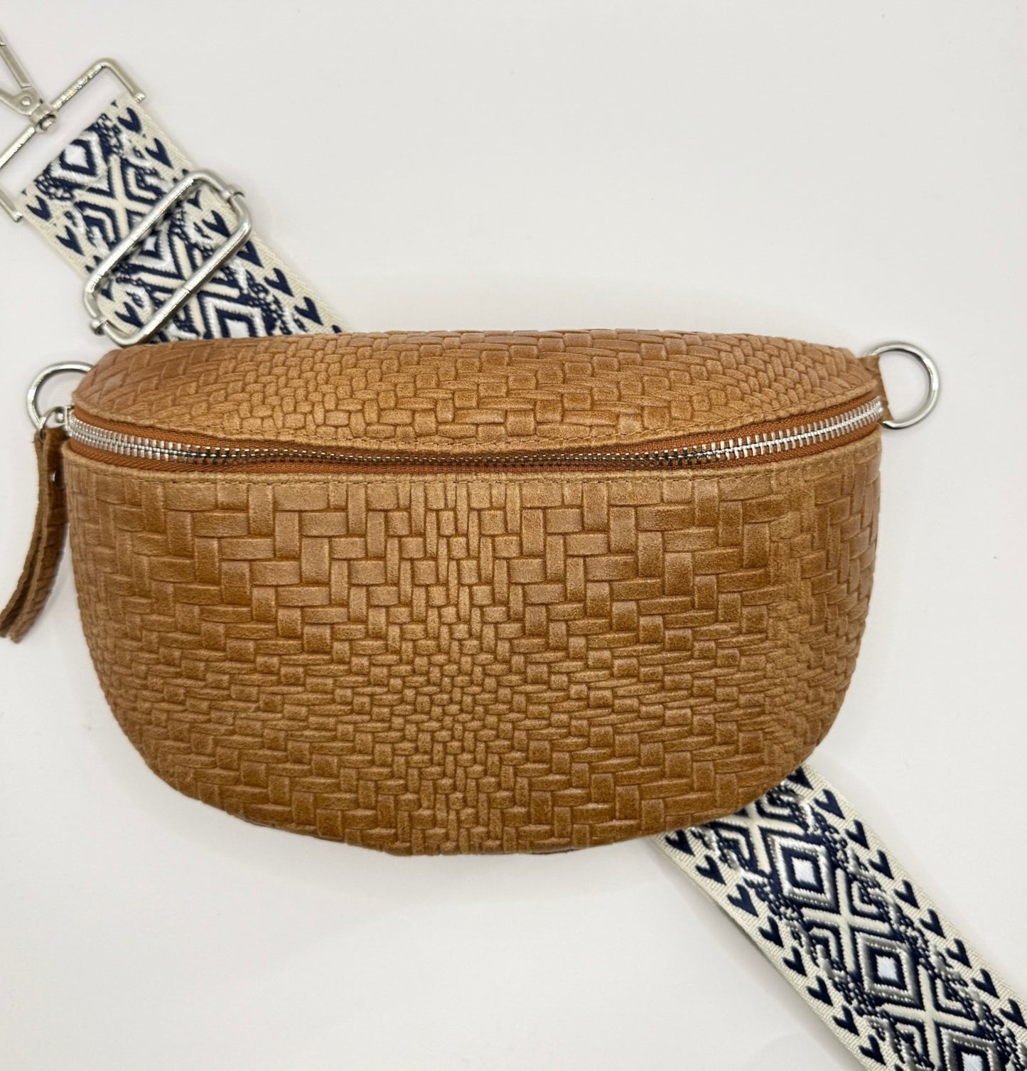 Cognac Weave Bag + Navy Basic Strap