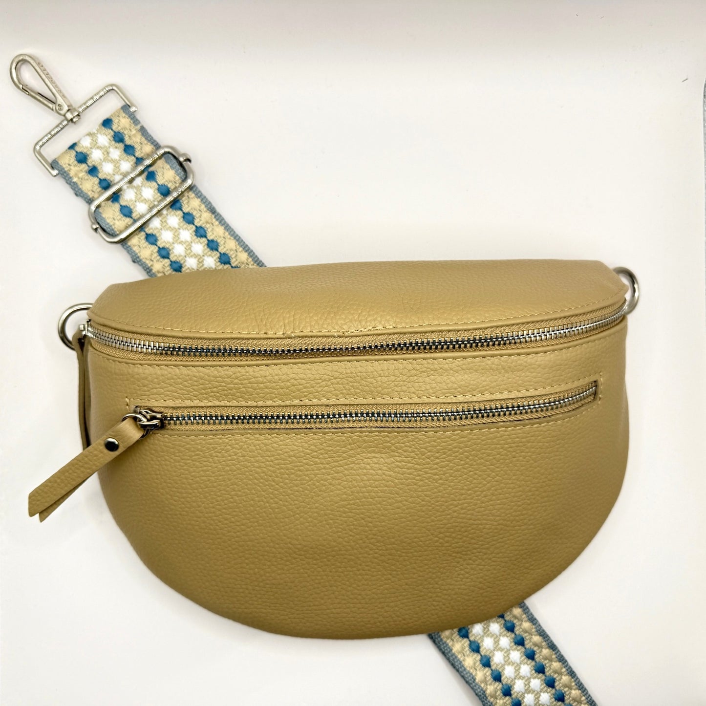 Taupe Bag + Blue Bubble Strap