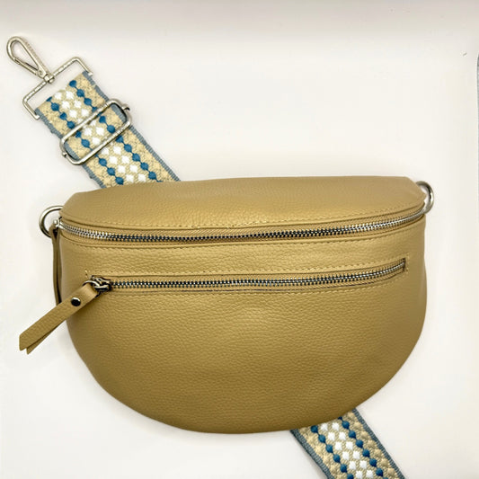 Taupe Bag + Blue Bubble Strap