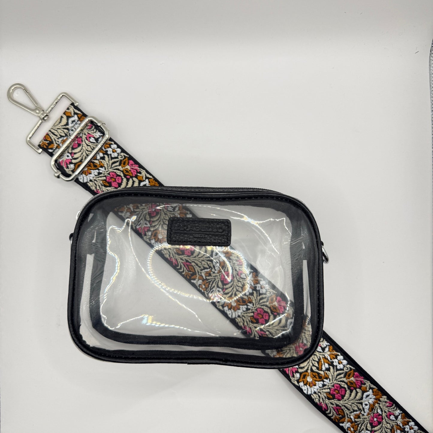 Clear Bag + Pink Floral Strap