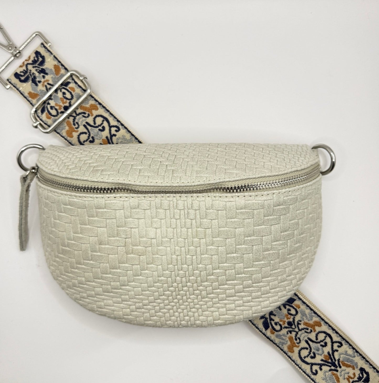 Cream Weave Bag + Gray Ornate Strap