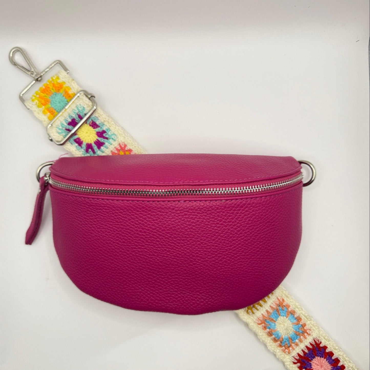 Pink Bag + Cream Crochet Strap