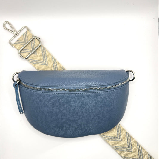 Cru Blue Bag + Gray Chevron Strap