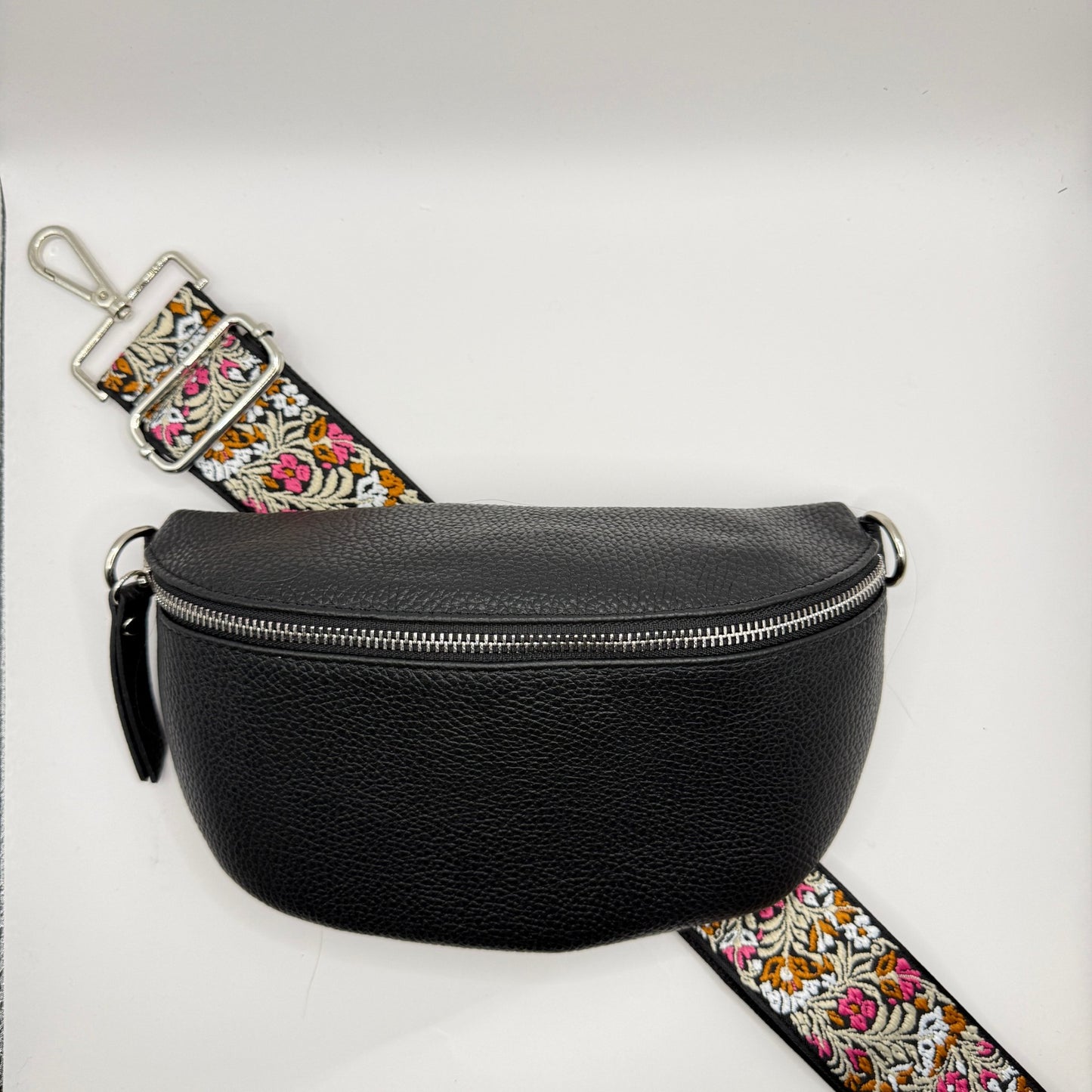 Black Bag + Pink Floral Strap