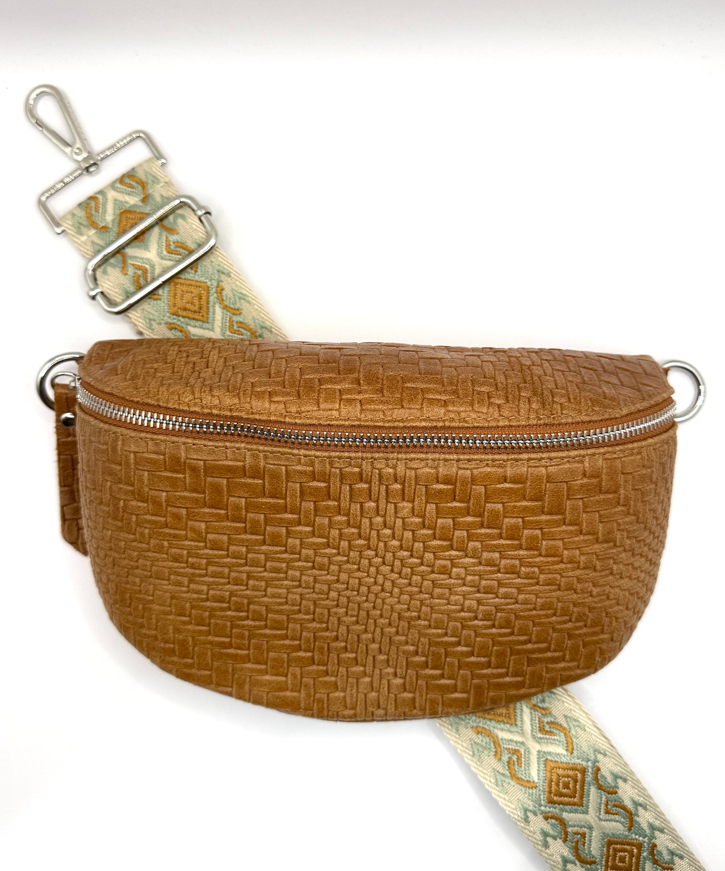 Cognac Weave Crossbody Bag
