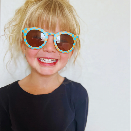 Checked blue + orange kids sunglasses