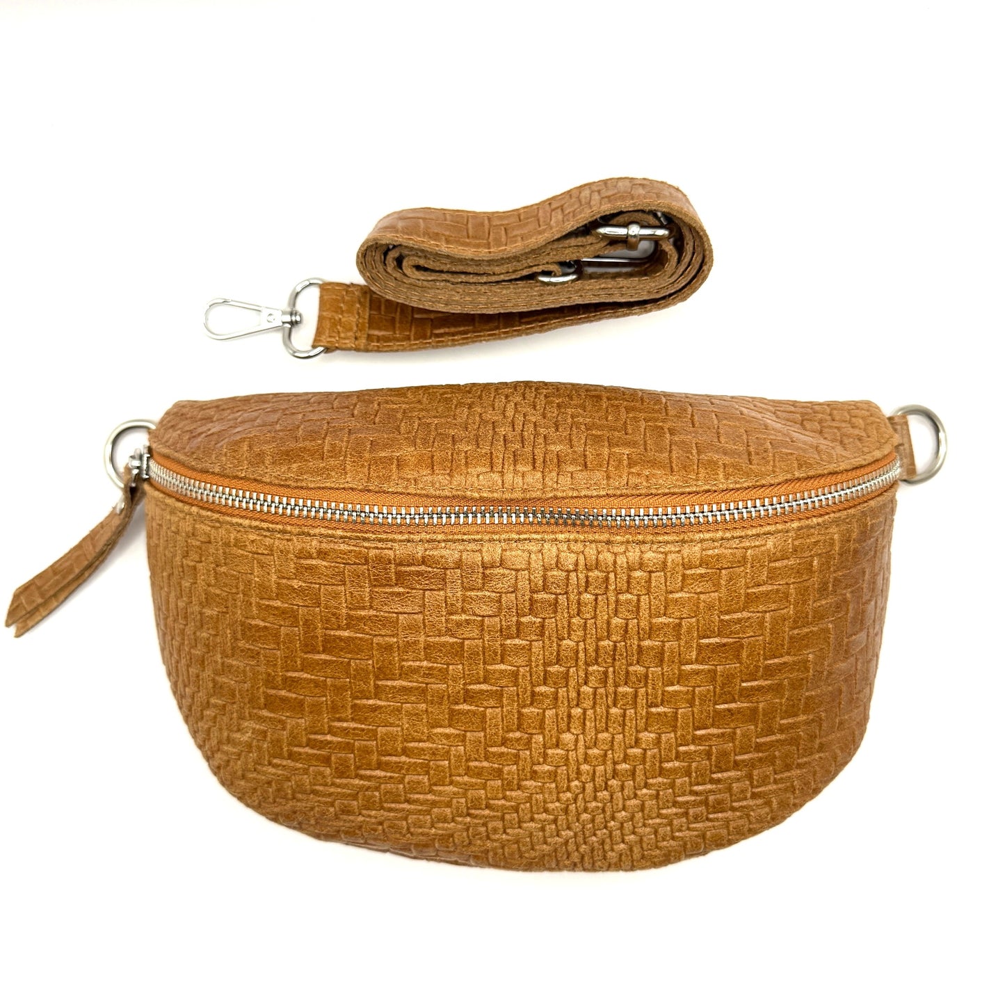 Cognac Weave Crossbody Bag