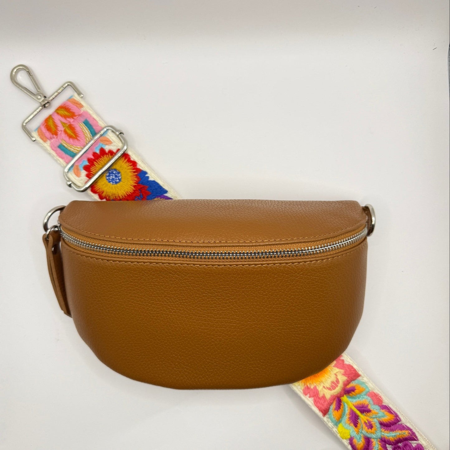 Cognac Bag + Cream Tropical Strap