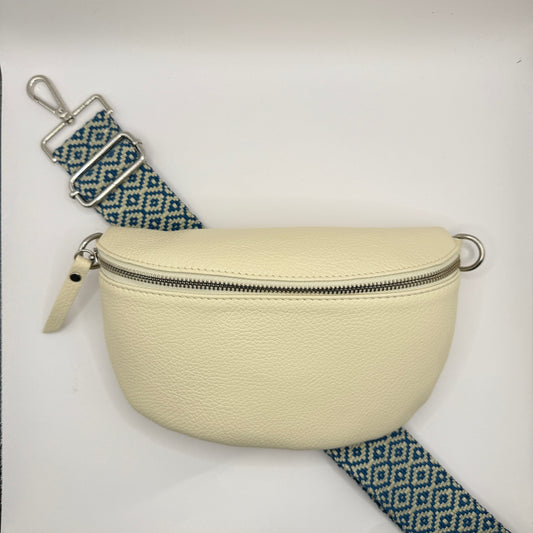 Cream Bag + Blue Diamond Strap
