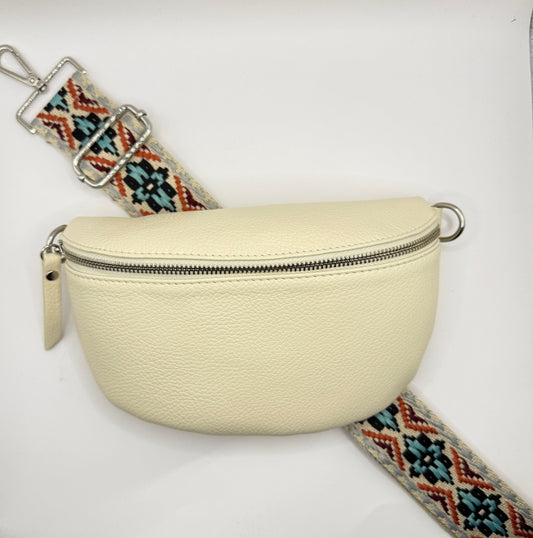 Cream Bag + Turquoise Tribal Strap